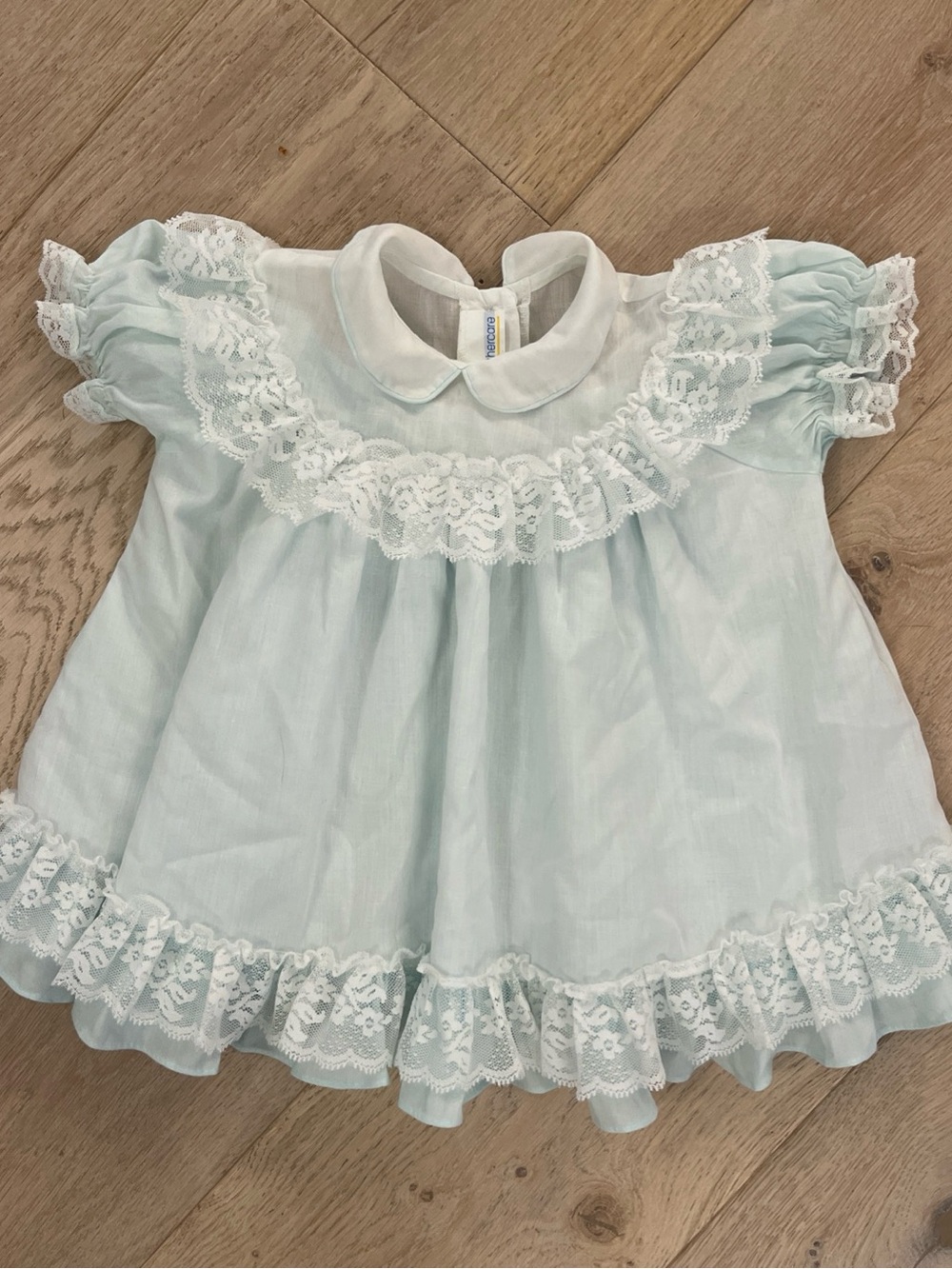 Vintage Mothercare Pastel Mint Baby Dress with lace accents
